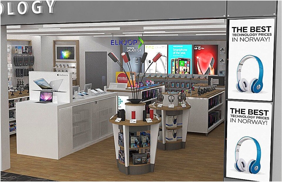 Elkjøp Travel åpner ved innenriksterminalen på Gardermoen i slutten av mars, mens Dixons Travel åpner på utenriks 30. juni. Illustrasjon: Elkjøp