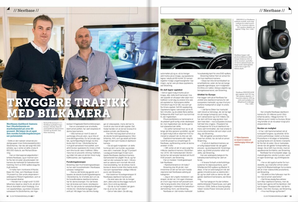 Les artikkelen om Nextbase i fagbladet Elektronikkbransjen nr. 3/2017.