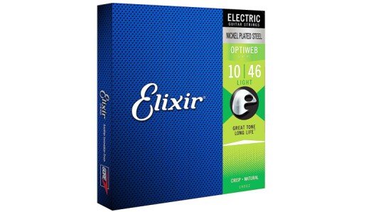 Nye Elixir Optiweb elgitarstrenger med belegg (coating) skal gi samme lyd og spillefølelse som ubehandlede strenger. Pris: 170,-.