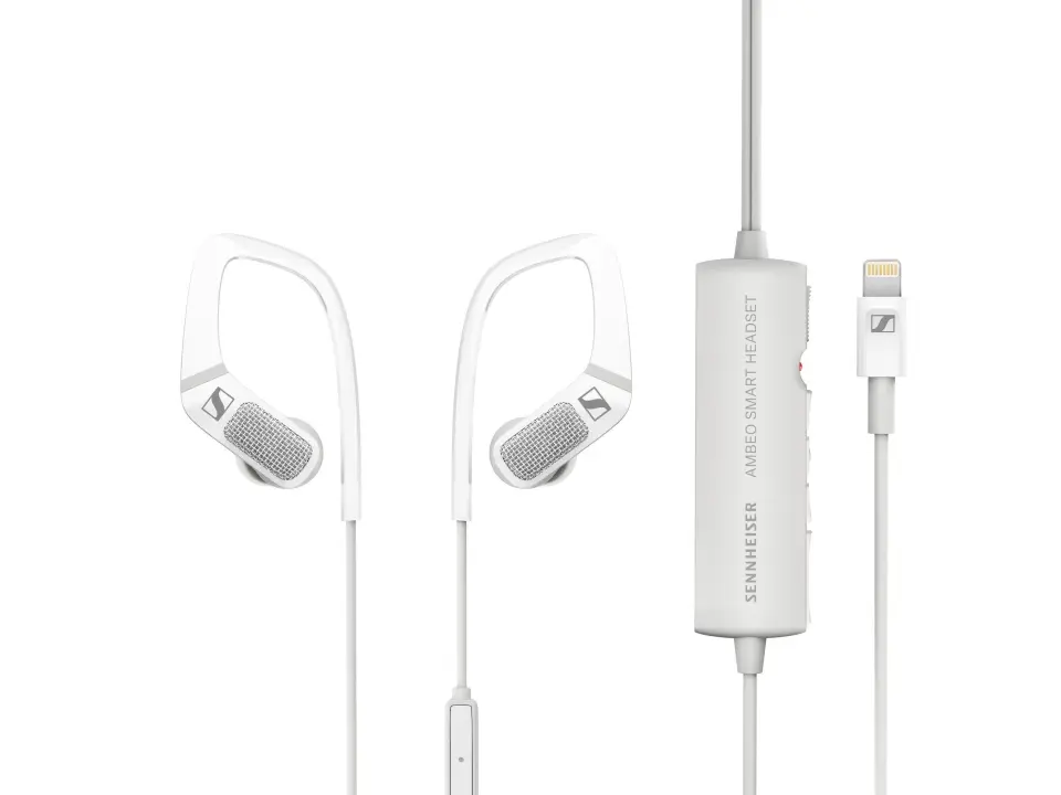 I hver ørepropp har Sennheiser Ambeo Smart Headset en mikrofon. I hver ørepropp har Sennheiser Ambeo Smart Headset en mikrofon.