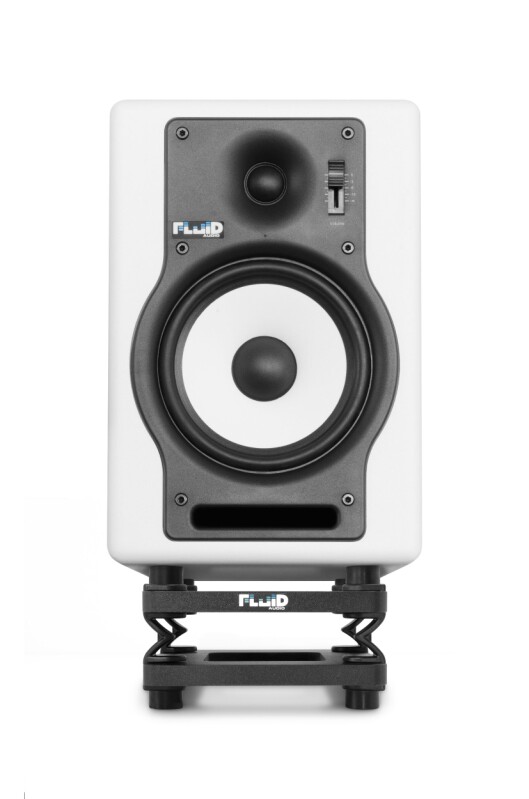 Fluid Audio DS5 stativ i lav posisjon, her med studiomonitoren F5W, som koster 2.500,- per par. Fluid Audio DS5 stativ i lav posisjon, her med studiomonitoren F5W, som koster 2.500,- per par.