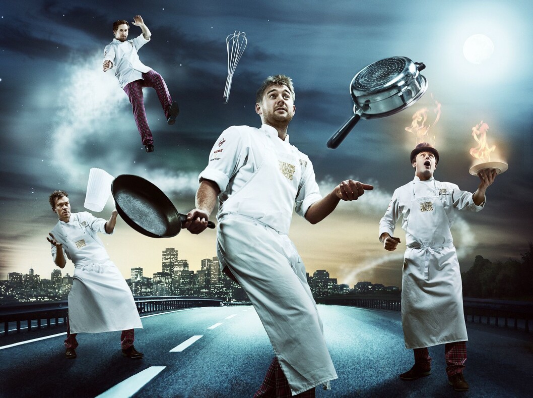 De fire kokkene i Flying Culinary Circus; Trond Svendgård (f. v.), Hans Kristian Larsen, Tor Jørgen Kramprud Arnesen og Mathias Spieler Bugge. De fire kokkene i Flying Culinary Circus; Trond Svendgård (f. v.), Hans Kristian Larsen, Tor Jørgen Kramprud Arnesen og Mathias Spieler Bugge.