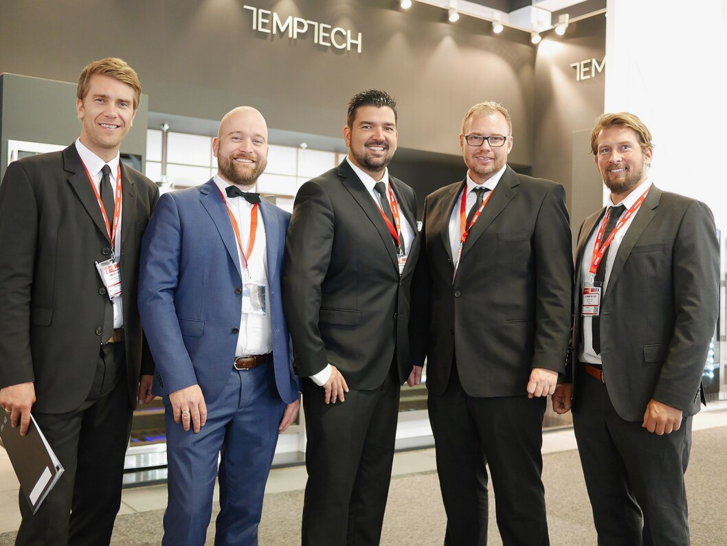 Temptech stilte med fem ansatte på IFA. Fra venstre Carsten Andreas Foyn Bruun, Armand Gustavson, Christian Dugal, Lars Feen og Christoffer Hamer. Foto: Stian Sønsteng. Temptech stilte med fem ansatte på IFA. Fra venstre Carsten Andreas Foyn Bruun, Armand Gustavson, Christian Dugal, Lars Feen og Christoffer Hamer. Foto: Stian Sønsteng.