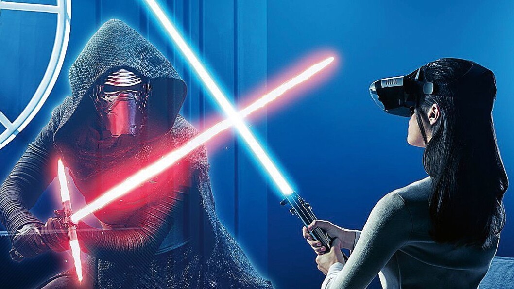 Med Lenovos nye AR-brille og et lyssverd kan du være med å kjempe i Star Wars-universet. Foto: Lenovo Med Lenovos nye AR-brille og et lyssverd kan du være med å kjempe i Star Wars-universet. Foto: Lenovo