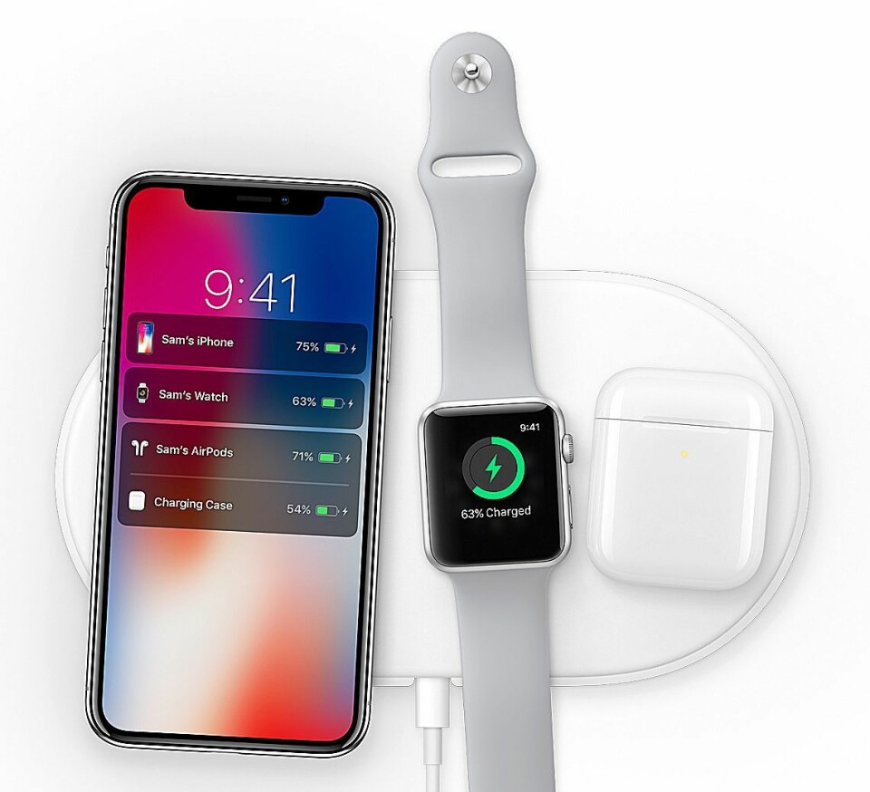 Ladeplaten AirPower kommer i 2018, og kan lade iPhone, Apple Watch og AirPods samtidig. Foto: Apple.