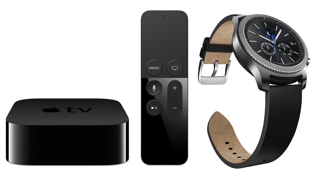 Apple TV 4K HDR og Samsung Gear S3 er begge kåret til «Årets smartprodukt 2017/2018». Foto: Apple/Samsung Apple TV 4K HDR og Samsung Gear S3 er begge kåret til «Årets smartprodukt 2017/2018». Foto: Apple/Samsung