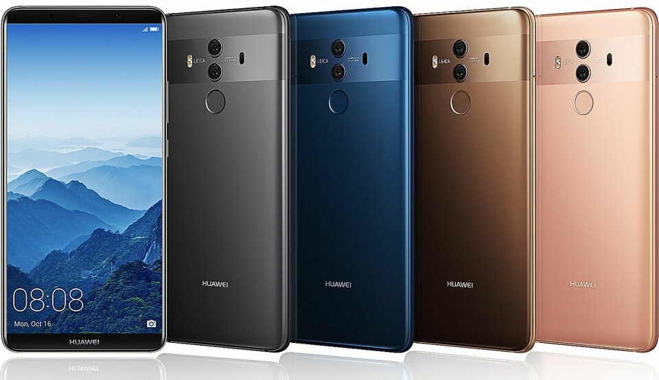 Huawei Mate 10 Pro kommer i fargene Titanium grå, Midnight blå, Mocha brun og Pink gull. Foto: Huawei.