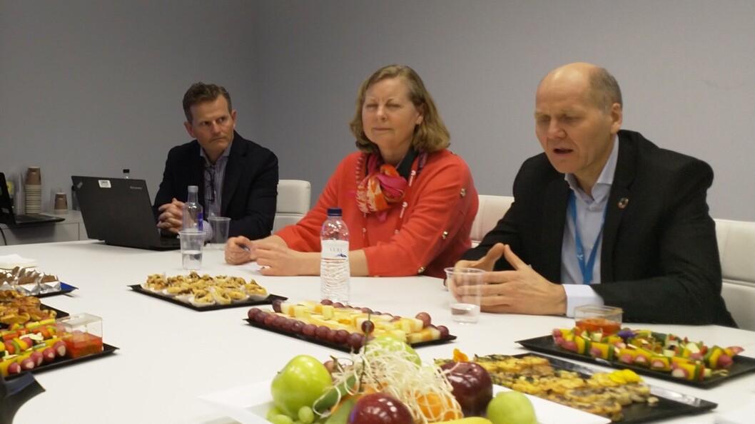 Konstituert teknisk direktør Christer Eneroth, skandinaviasjef Berit Svendsen og toppleder Sigve Brekke i Telenor møtte pressen under årets MWC. Foto: Marte Ottemo. Konstituert teknisk direktør Christer Eneroth, skandinaviasjef Berit Svendsen og toppleder Sigve Brekke i Telenor møtte pressen under årets MWC. Foto: Marte Ottemo.