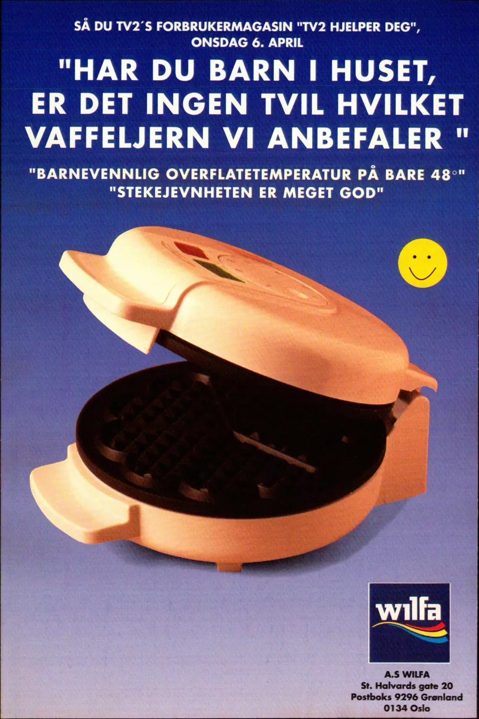 Denne annonsen rykket Wilfa inn i fagbladet Elektronikkbransjen nr. 4/1994.