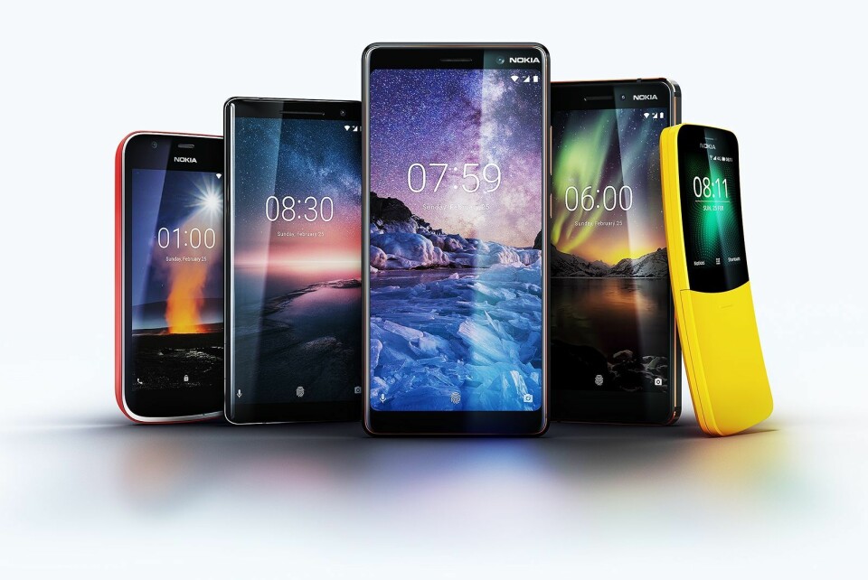 Nokia 1, Nokia Sirocco 8, Nokia 7 Plus, Nokia 6 og Nokia 8110 ble alle lansert under årets Mobile World Congress. Foto: Nokia