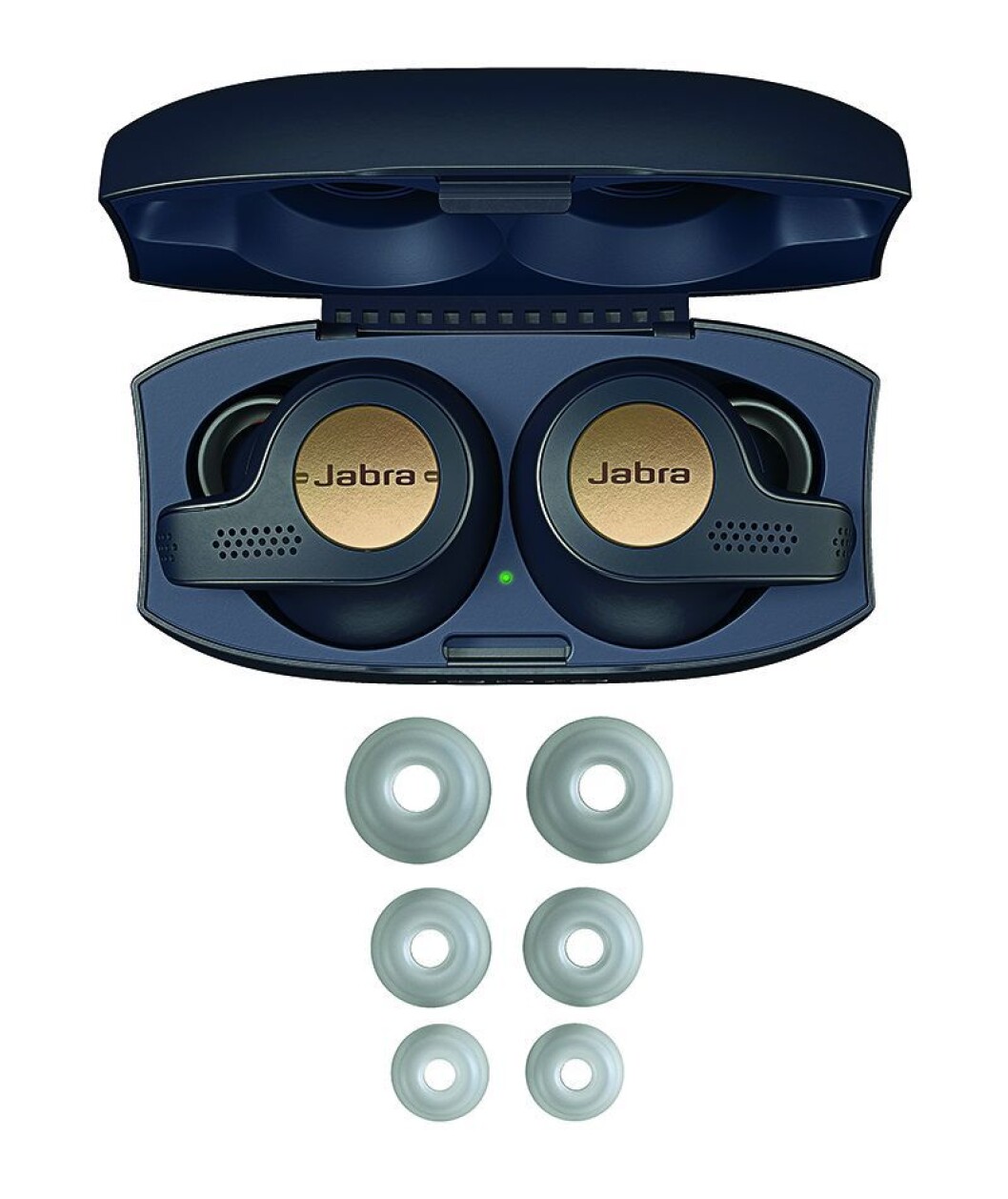 Jabra Elite 65 t Active leveres med ladeboks og tre par EarGels. Foto: Jabra. Jabra Elite 65 t Active leveres med ladeboks og tre par EarGels. Foto: Jabra.