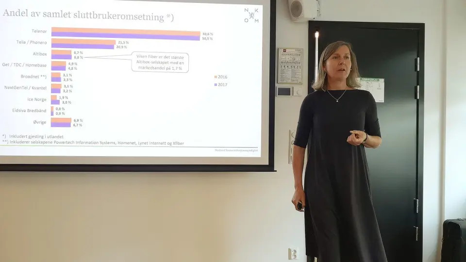 Nkom-direktør Elisabeth Aarsæther kunne vise til en vekst for norsk ekomsektor i 2017. Foto: Marte Ottemo Nkom-direktør Elisabeth Aarsæther kunne vise til en vekst for norsk ekomsektor i 2017. Foto: Marte Ottemo