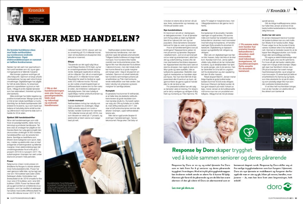 Artikkelen ble første gang publisert i papirutgaven av fagbladet Elektronikkbransjen nr. 2/2019, som ble distribuert 10. april. <a href="http://www.mypaper.se/html5/customer/248/12428/?page=94" target="_blank" rel="noopener">Her kan du lese artikkelen</a> og bla gjennom digitalutgaven av bladet. Du kan lese alle utgaver av bladet digitalt, fra og med nr. 1/1937, på <a href="https://www.elektronikkbransjen.no/historiskarkiv" target="_blank" rel="noopener">elektronikkbransjen.no/historiskarkiv</a>. Artikkelen ble første gang publisert i papirutgaven av fagbladet Elektronikkbransjen nr. 2/2019, som ble distribuert 10. april. <a href="http://www.mypaper.se/html5/customer/248/12428/?page=94" target="_blank" rel="noopener">Her kan du lese artikkelen</a> og bla gjennom digitalutgaven av bladet. Du kan lese alle utgaver av bladet digitalt, fra og med nr. 1/1937, på <a href="https://www.elektronikkbransjen.no/historiskarkiv" target="_blank" rel="noopener">elektronikkbransjen.no/historiskarkiv</a>.