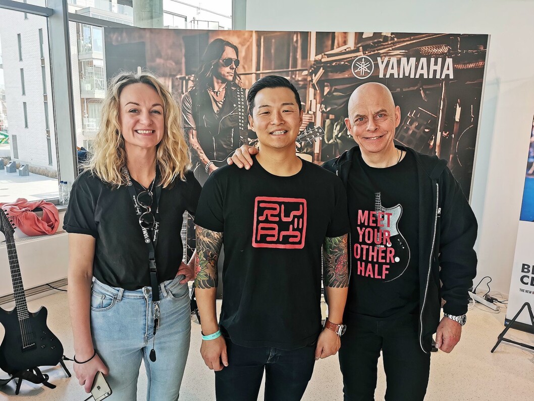 Mari Nyhus Pettersen (f. v.), Lars Anderssen og Thomas Devantier arbeider i Yamaha i Norge, Sverige og Danmark. Foto: Stian Sønsteng. Mari Nyhus Pettersen (f. v.), Lars Anderssen og Thomas Devantier arbeider i Yamaha i Norge, Sverige og Danmark. Foto: Stian Sønsteng.