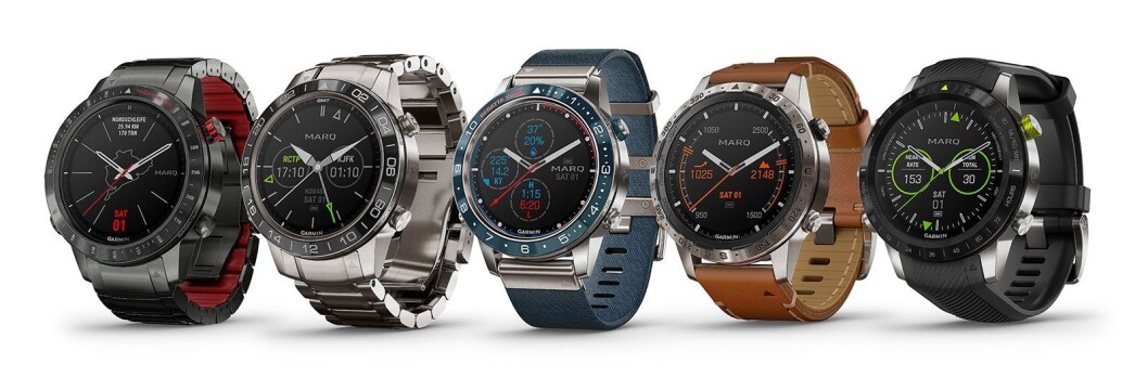 Her er hele den nye Marq-familien; Driver, Aviator, Captain, Expedition og Athlete. Foto: Garmin. Her er hele den nye Marq-familien; Driver, Aviator, Captain, Expedition og Athlete. Foto: Garmin.