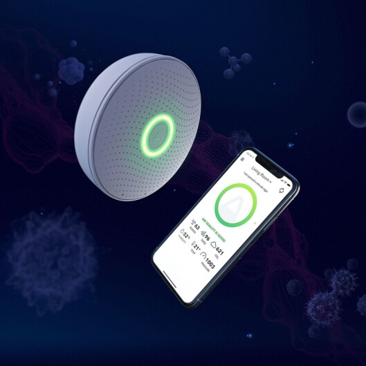 I appen kan man lese av luftkvaliteten som måles av Wave Plus. Foto: Airthings. I appen kan man lese av luftkvaliteten som måles av Wave Plus. Foto: Airthings.