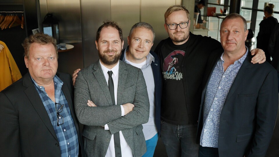 Styret i Norsk Musikkbransjeråd fotografert under fjorårets arrangement. Fra venstre Erik Østby (EM Nordic), Bjarte Jørgensen (Procom Music), Erik Sæther (Yamaha Music), Torstein Vik (Polysonic Norge) og Magne Iversen (Gitarhuset Alnabru). Steinar Eikum (EM Nordic) var ikke tilstede da bildet ble tatt. Foto: Stian Sønsteng