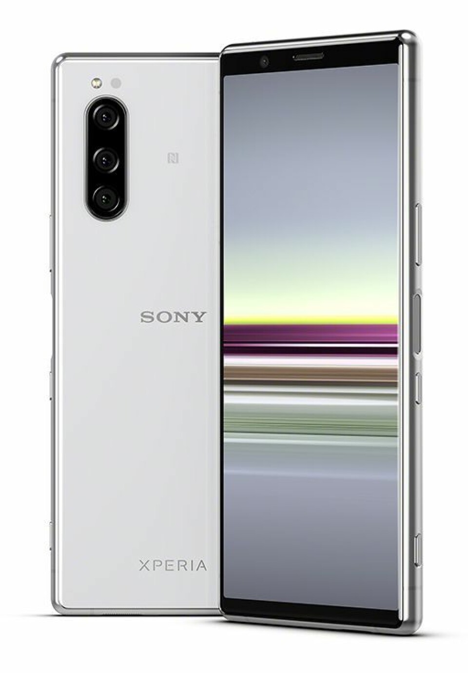 Sony Xperia 5 har samme spesifikasjoner som Xperia 1, med er med sin skjerm på 6,1 tommer og bredde på 68 mm en kompakt modell. Pris: 8.000,- Foto: Sony.