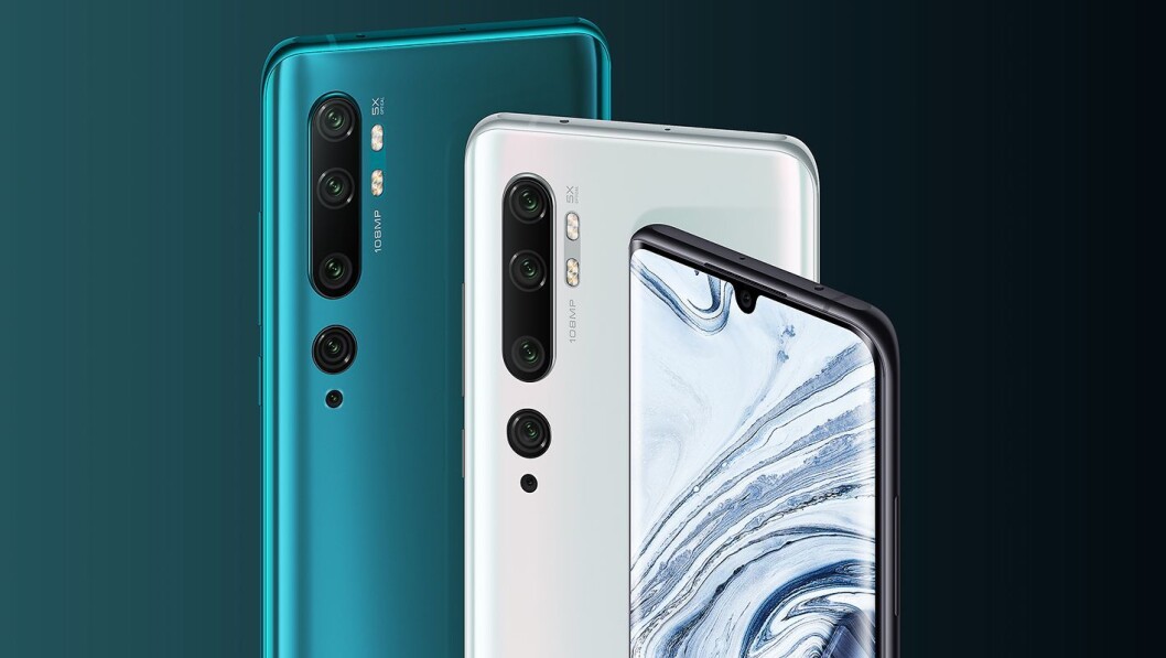 Xiaomi Mi Note 10 og 10 Pro har fem kameraer, rammen i glass og aluminium. Hovedforskjellen er lagringsplass (128 og 256 GB) og minne (6 og 8 GB RAM), samt linsestrukturen til hovedkameraet. Kamera bak: 108, 12, 5, 20 MP og 2 MP. Kamera foran: 32 MP. Batteriet på 5.260 mAh støtter hurtiglading. Pris: 5.300 og 6.300 kroner. Foto: Xiaomi Xiaomi Mi Note 10 og 10 Pro har fem kameraer, rammen i glass og aluminium. Hovedforskjellen er lagringsplass (128 og 256 GB) og minne (6 og 8 GB RAM), samt linsestrukturen til hovedkameraet. Kamera bak: 108, 12, 5, 20 MP og 2 MP. Kamera foran: 32 MP. Batteriet på 5.260 mAh støtter hurtiglading. Pris: 5.300 og 6.300 kroner. Foto: Xiaomi