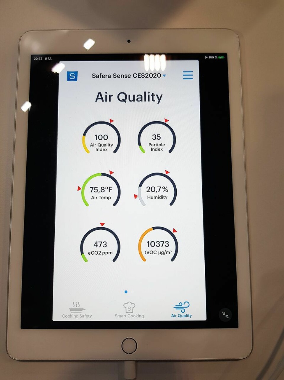 På den medfølgende appen får brukeren all informasjon om luftkvaliteten. Foto: Jan Røsholm.