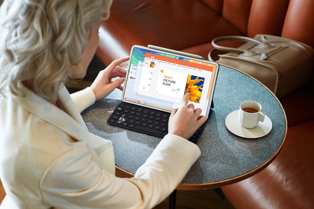 Med det magnetiske tastaturet fungerer MatePad også som en bærbar PC. Foto: Huawei. Med det magnetiske tastaturet fungerer MatePad også som en bærbar PC. Foto: Huawei.