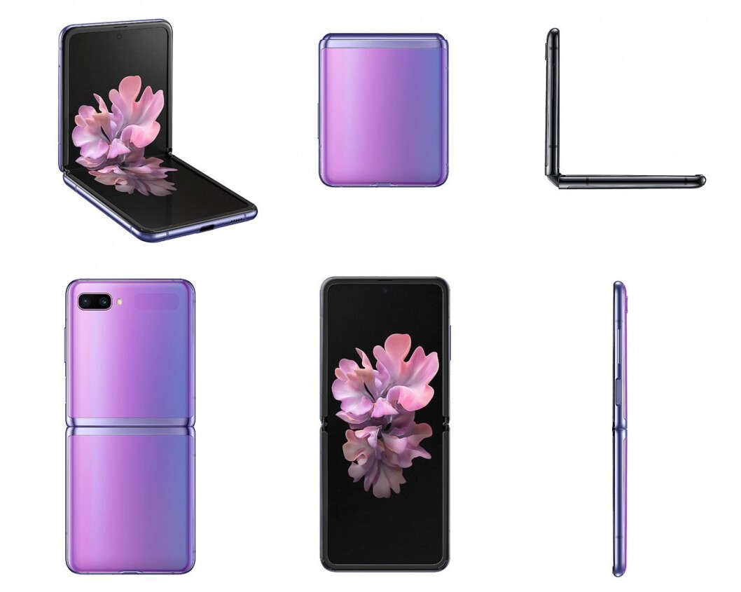 Slik ser Samsung Galaxy Z Flip ut i ulike konfigurasjoner. Foto: Samsung. Slik ser Samsung Galaxy Z Flip ut i ulike konfigurasjoner. Foto: Samsung.