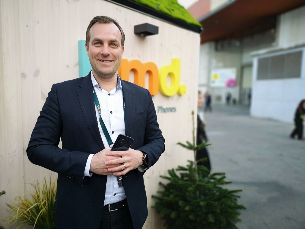 Norden-sjef i HMD Global, Ossi Korpela, skal inn i roaming-markedet. Bildet er tatt på mobilmessen i Barcelona i 2019. Foto: Marte Ottemo. Norden-sjef i HMD Global, Ossi Korpela, skal inn i roaming-markedet. Bildet er tatt på mobilmessen i Barcelona i 2019. Foto: Marte Ottemo.