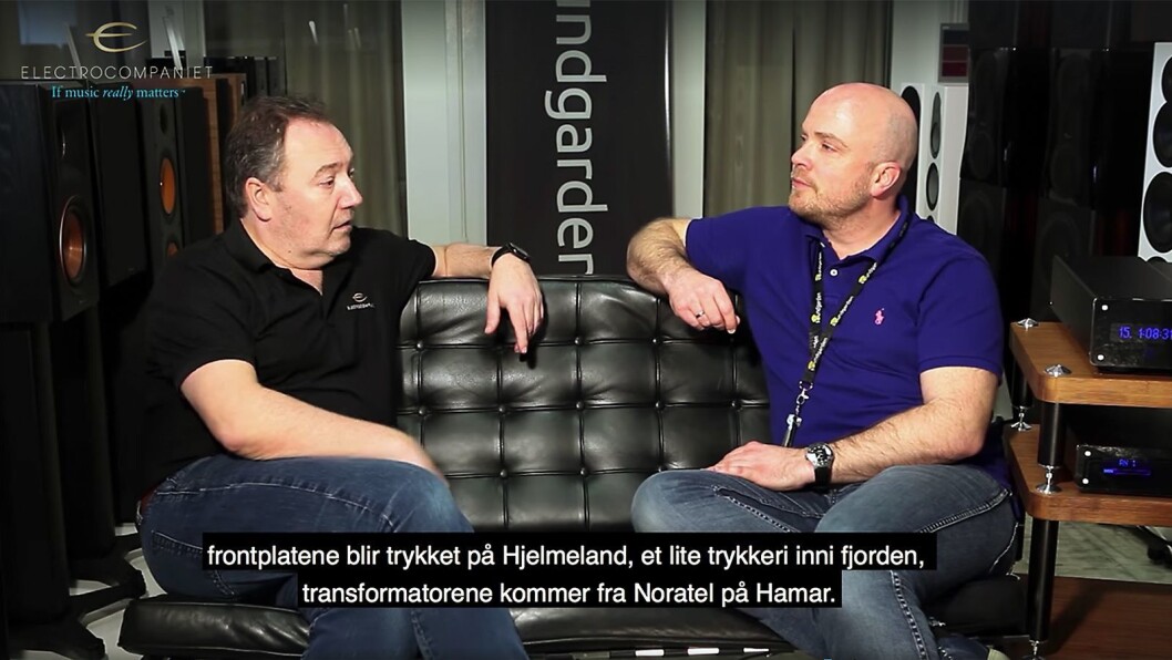 I en video intervjuer Odd Kåre Lerbrekk (t. h.) ved Soundgarden Forus salgs- og markedssjef Lasse Danielsen i Electrocompaniet. Skjermdump. I en video intervjuer Odd Kåre Lerbrekk (t. h.) ved Soundgarden Forus salgs- og markedssjef Lasse Danielsen i Electrocompaniet. Skjermdump.