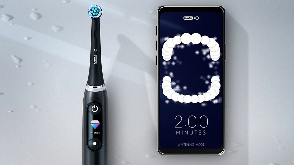 Procter & Gamble anbefaler at Oral-B iO brukes sammen med mobilappen. På serie 9 vises det i 3D hvor du har pusset. Foto: Procter & Gamble.