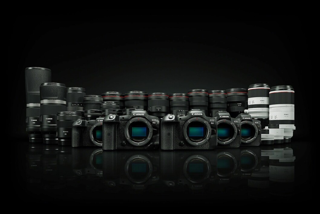 Canon EOS R5 og R6 med tilhørende objektiver. Foto: Canon.