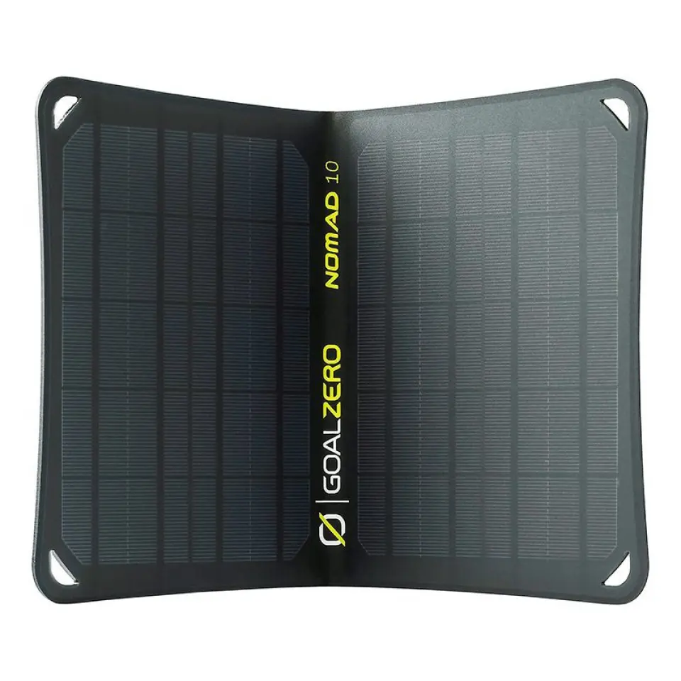 Nomad 10 er et 10 watts solcellepanel med integrert USB-port. Vekt: 500 gram. Solar kapasitet: 6-7V. 10W. Pris: 1.120,-. Nomad 10 er et 10 watts solcellepanel med integrert USB-port. Vekt: 500 gram. Solar kapasitet: 6-7V. 10W. Pris: 1.120,-.