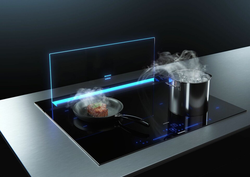 Ventilasjonssystemet GlassdraftAir er utviklet for kjøkken med åpne planløsninger, og satser på et minimalistisk design. Foto: BSH.