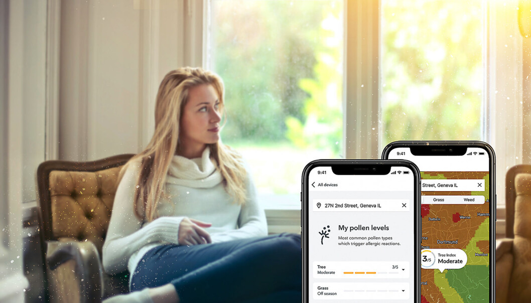 Airthings har lagt til data fra BreezoMeter, som viser lokale pollenforhold i appen. Foto: Airthings Airthings har lagt til data fra BreezoMeter, som viser lokale pollenforhold i appen. Foto: Airthings
