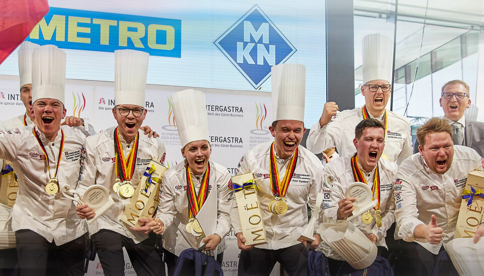 Seniorlandslaget vant en olympisk gullmedalje for sin kokkekunst under IKA Culinary Olympics i Tyskland i februar i fjor. Foto: NKL