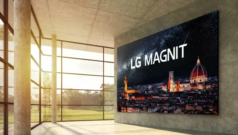 LG Magnit er en moduloppbygd Micro Led-skjerm som kan settes sammen i ulike størrelser helt opp til 163 tommer. Foto: LG