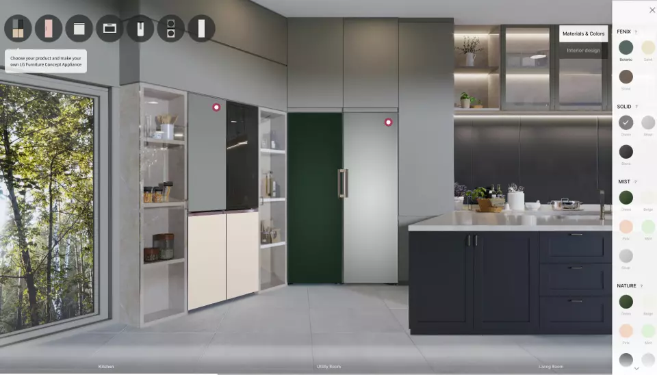 LGs nye «furniture concept appliances» gjør det mulig å tilpasse både farger og materialer på hvitevarene så det matcher resten av interiøret i hjemmet. Foto: LG