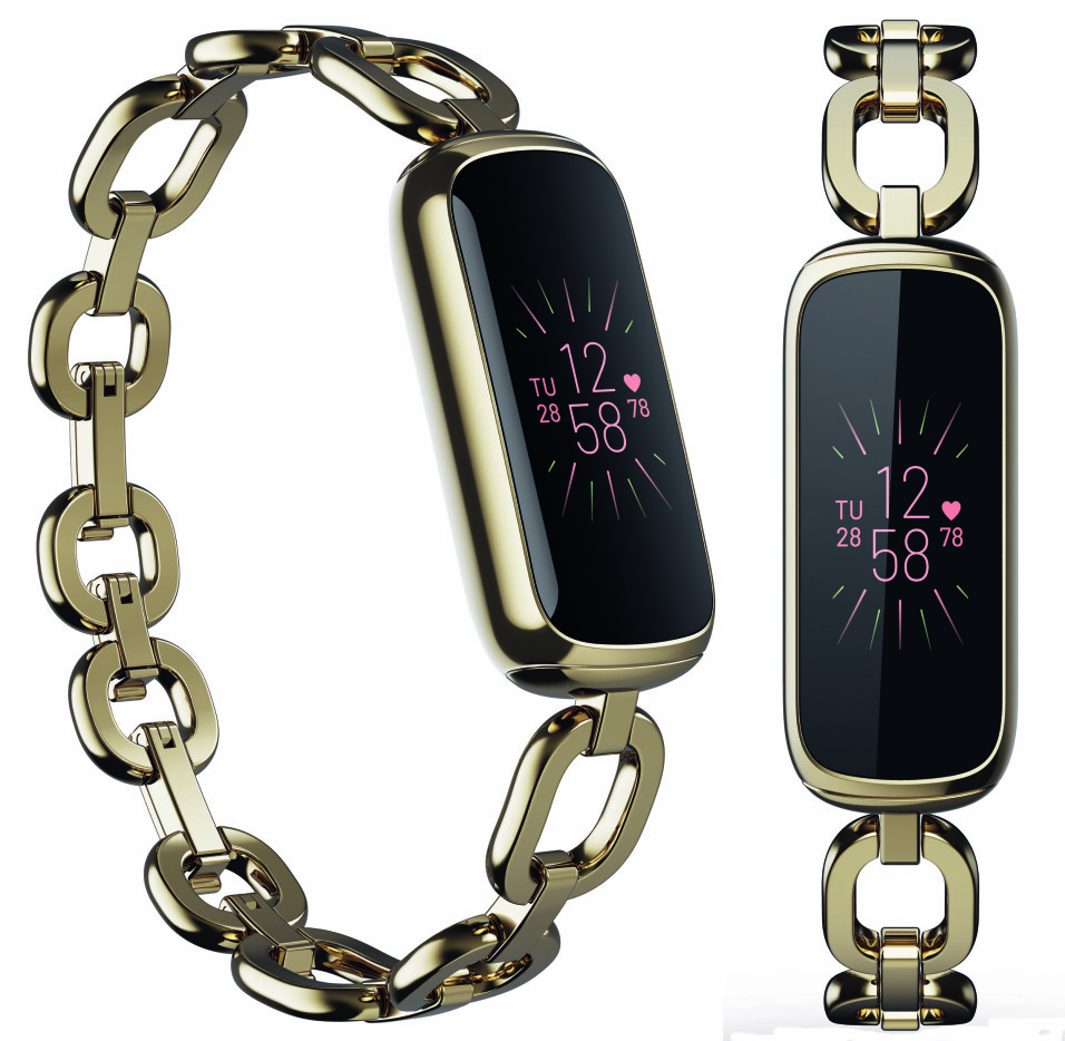 Fitbit har samarbeidet med smykkemerket Goranja på sin nye Luxe, som kommer med et armbånd i metall i spesialversjonen. Foto: Fitbit
