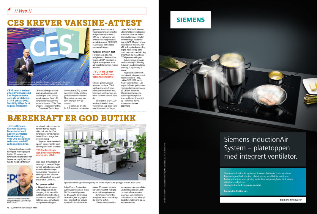 Artikkelen er tidligere publisert i papirutgaven av fagbladet Elektronikkbransjen nr. 4/2021, som ble distribuert 30. august. <a target="_blank" href="https://www.mypaper.se/html5/customer/248/13267/?page=12" aria-label="">Her kan du lese artikkelen</a> og bla gjennom digitalutgaven av bladet. Du kan lese alle utgaver av bladet digitalt, fra og med nr. 1/1937, på <a target="_blank" href="https://www.elektronikkbransjen.no/historiskarkiv" aria-label="">elektronikkbransjen.no/historiskarkiv</a>. Artikkelen er tidligere publisert i papirutgaven av fagbladet Elektronikkbransjen nr. 4/2021, som ble distribuert 30. august. <a target="_blank" href="https://www.mypaper.se/html5/customer/248/13267/?page=12" aria-label="">Her kan du lese artikkelen</a> og bla gjennom digitalutgaven av bladet. Du kan lese alle utgaver av bladet digitalt, fra og med nr. 1/1937, på <a target="_blank" href="https://www.elektronikkbransjen.no/historiskarkiv" aria-label="">elektronikkbransjen.no/historiskarkiv</a>.
