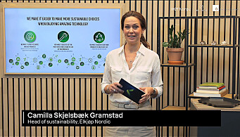 Camilla Skjelsbæk Gramstad, bærekraftansvarlig i Elkjøp Nordic, la fram selskapets tanker rundt ombruk. Foto: JCP Camilla Skjelsbæk Gramstad, bærekraftansvarlig i Elkjøp Nordic, la fram selskapets tanker rundt ombruk. Foto: JCP