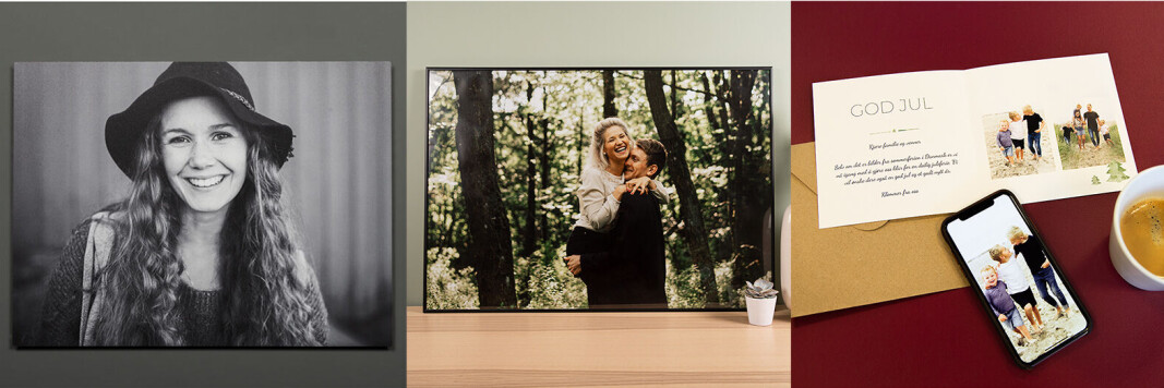 Fra venstre fotointeriør på aluminium, mobilbilder og storformat. Foto: produsentene Fra venstre fotointeriør på aluminium, mobilbilder og storformat. Foto: produsentene