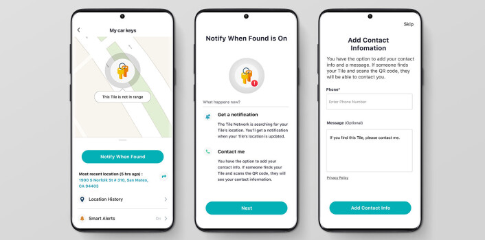I Tile-appen kan man blant annet registrere en gjenstand som mistet. Foto: Tile I Tile-appen kan man blant annet registrere en gjenstand som mistet. Foto: Tile