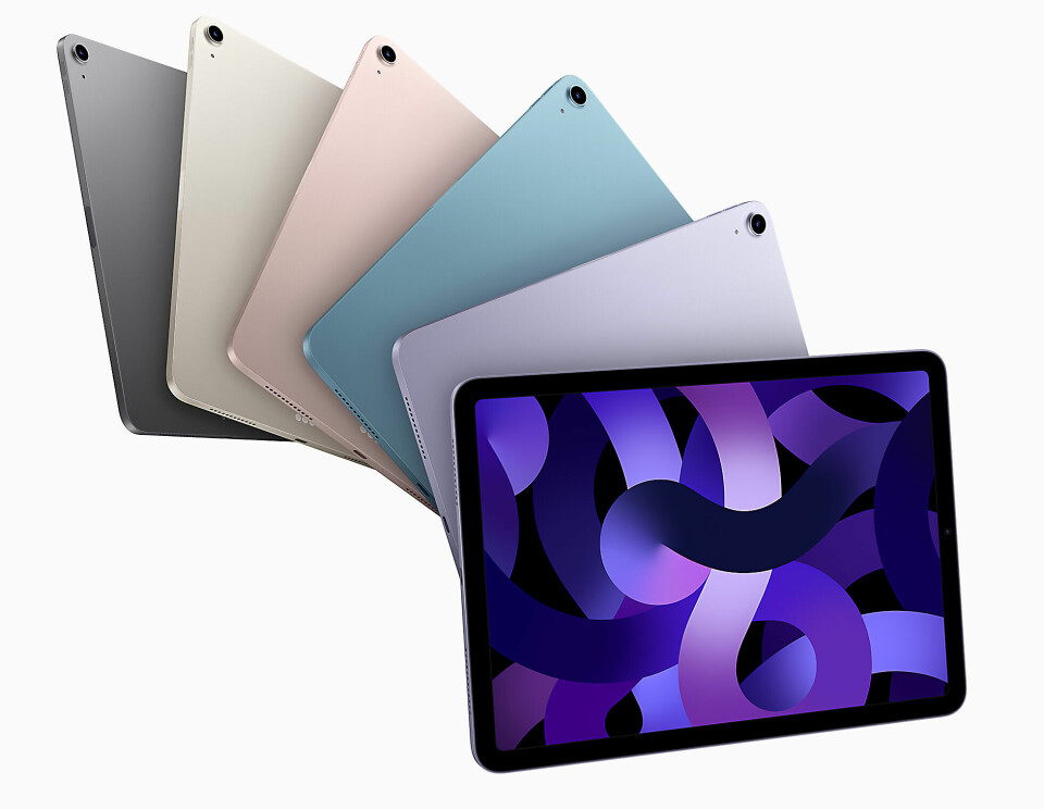 Apple iPad Air kommer i fargene stellargrå, stjerneskinn, rosa, lilla og en ny blåfarge. Foto: Apple