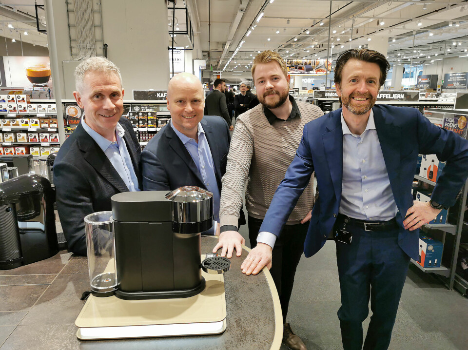 Martin Trangrud (f. v.), Hans Jacob Mikkelsen, Henrik Steen og Erling Lae i Nespresso. Foto: Stian Sønsteng
