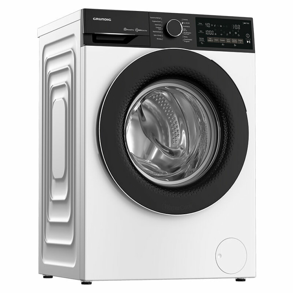 Vaskemaskinen Grundig GWP 89619 WW er den første med integrert FiberCatcher-filter. Pris: 9.000,- Foto: Grundig