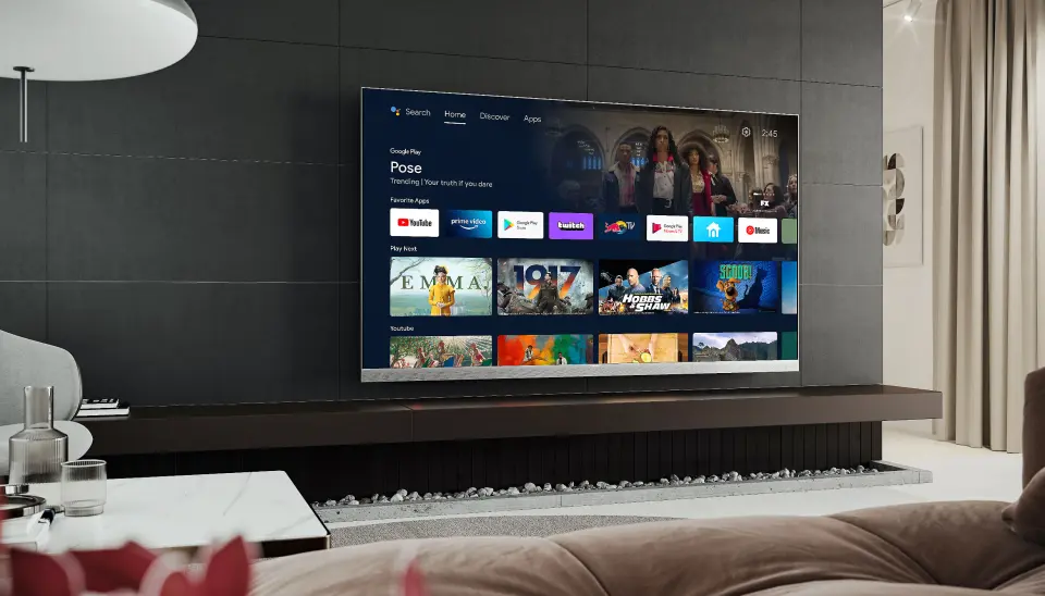 Sharp Aquos EQ, 4K Ultra-HD Android-TV med Quantum Dot, Dolby Vision HDR, Dolby Atmos, DTS:X, DTS Virual:X, Harman/Kardon-høyttalere og aluminiumramme kommer i 50, 55, 65 og 75 (bildet) tommer, og koster fra 8.000 kroner. Foto: Sharp Sharp Aquos EQ, 4K Ultra-HD Android-TV med Quantum Dot, Dolby Vision HDR, Dolby Atmos, DTS:X, DTS Virual:X, Harman/Kardon-høyttalere og aluminiumramme kommer i 50, 55, 65 og 75 (bildet) tommer, og koster fra 8.000 kroner. Foto: Sharp