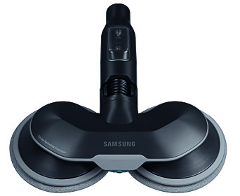 Spray Spinning Sweeper har doble puter som roterer 260 ganger i minuttet, og man kan underveis spraye på vann. Foto: Samsung Spray Spinning Sweeper har doble puter som roterer 260 ganger i minuttet, og man kan underveis spraye på vann. Foto: Samsung