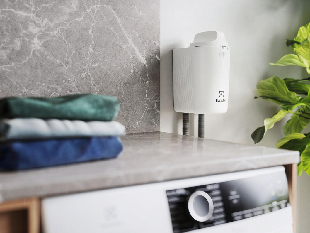 Det nye filteret kan enkelt henges på veggen. Foto: Electrolux Det nye filteret kan enkelt henges på veggen. Foto: Electrolux