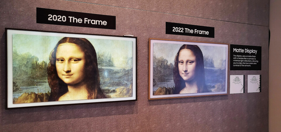 2022-modellen av The Frame har fått en enda mattere overflate. Foto: Marte Ottemo