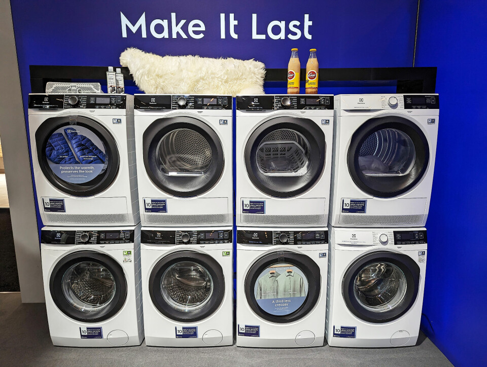 Noen av vaskemaskinene og tørketromlene fra Electrolux som er i Elkjøps nye sortiment. Foto: Stian Sønsteng