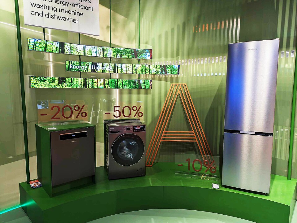 Grundig introduserer på IFA det som skal være Europas mest energieffektive vaskemaskin (A -50%) og oppvaskmaskin (A -20%). Foto: Stian Sønsteng